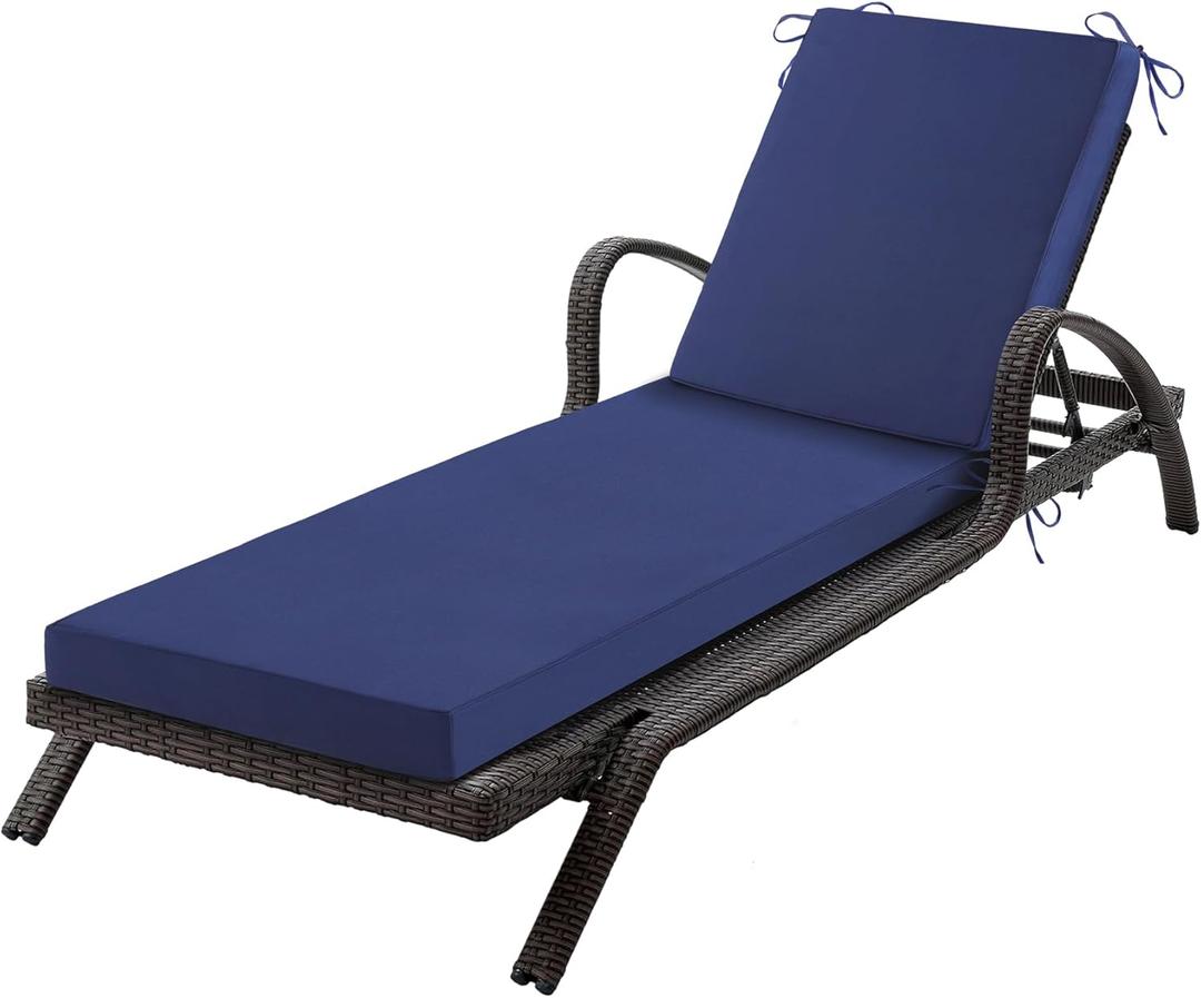 Chaise Lounge Cushions Outdoor, 80x 26x 3 Inch Waterproof & Fade-Resistant Lounge Chair Cushion, Outdoor Chaise Cushion with Removable Cover & Ties for Lawn, Patio, Pool & Beach, Navy Blue