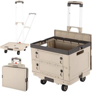 Rolling Crate Cart with Wheels,2 in 1 Utility Cart with Lockable Lids,132 lbs Foldable Shooping Cart with Aluminum Handle, Silent Wheel