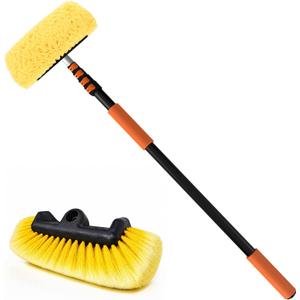 Car Wash Brush, 16FT Telescopic Car Wash Brush with Long Handle, 12-Inch Soft Bristle Car Cleaning Brush for Cleaning Car, RV, Truck, Boat, Solar Panels