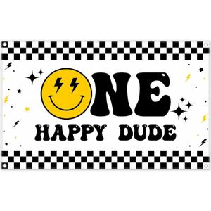 Fabric 72x43inch One Happy Dude 1st Birthday Backdrop Newborn Photography Background for Boys Girls Party Decorations Photo Banner Booth Props