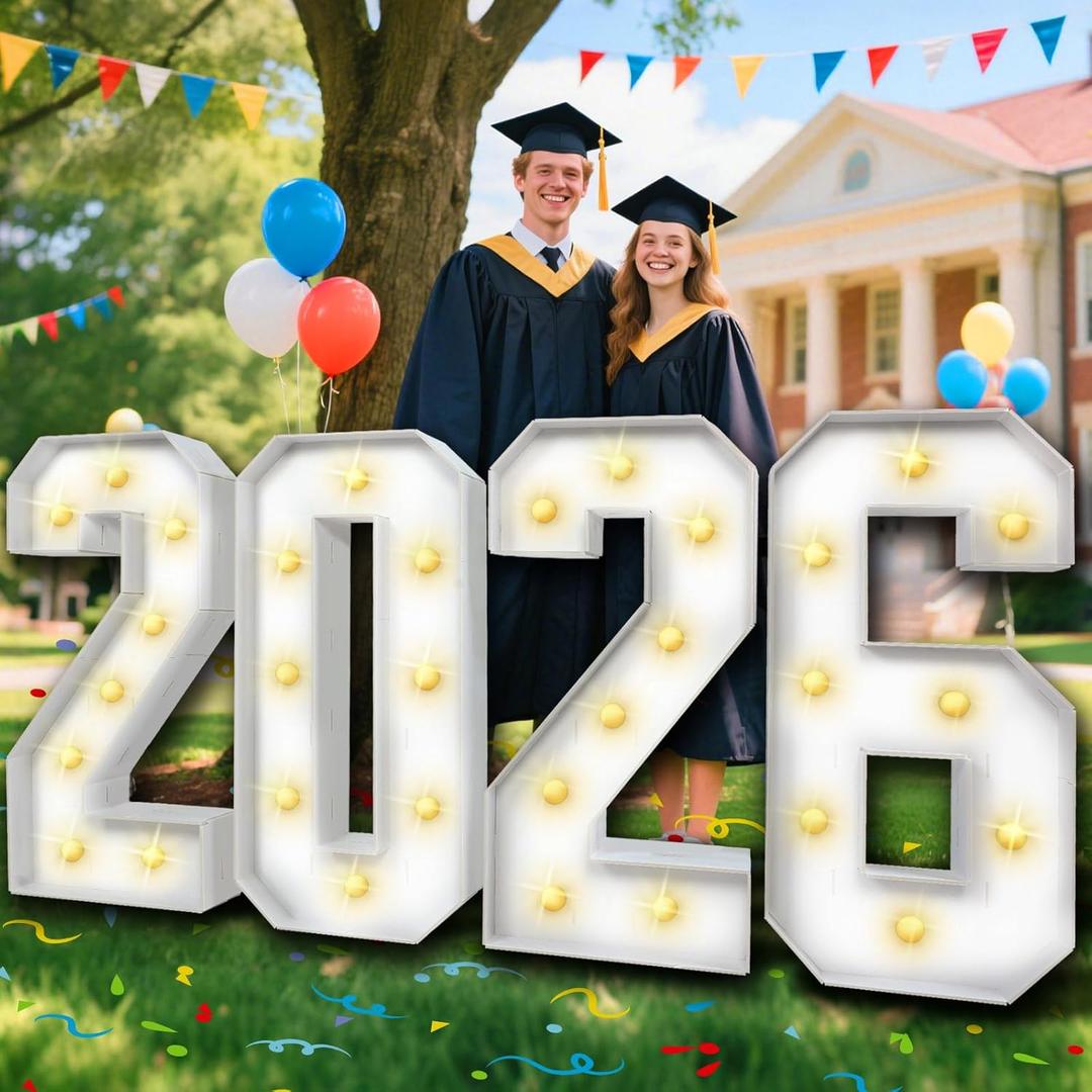 2026 Graduation Decorations 3FT Large PRE-CUT Light Up 2026 Marquee Numbers Kit DIY Foam Board Mosaic Sign for Class of 2026 Back to School Party Birthday Wedding Christmas Indoor Outdoor Decor