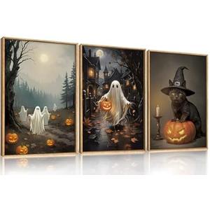 Abstract Dot Pattern Framed Canvas Wall Art Set,Minimalist Black and White Wall Decor,Neutral Geometric Print,Modern Circle Boho Mid Century Artwork for Living Room,Bedroom-16 x24 x3