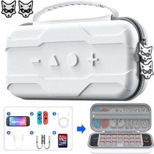 NinjaPlusOX Switch 2 Carrying Case Compatible with Nintendo Switch 2(2025), with 20 Games Cartridges Protective Hard Shell Travel Carrying Case Pouch for Switch 2 Console Accessories, White