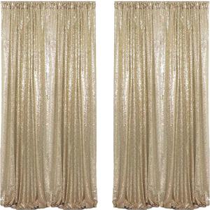 4FTx8FT Champagne Gold Sequin Backdrop Curtains 2 Panels Sparkly Background Drapes for Party (48"W x 96"L (Pack of 2))