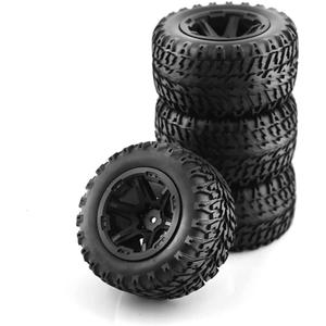 Lifehead 105mm 1/12 1/14 Monster Truck Wheel Rim Tires Set for HPI SAVAGEGT-2XS REDCAT Volcano-16, LC RACING 1/14 EMB-MTH RTR, (Black & White)