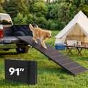 91" Extra Long Dog Ramp for Large Dogs, Heavy Duty Metal Frame Pet Ramp for High SUVs, Trucks and Cars, Portable Folding Travel Dog Ramps with Safety Latch, Supports up to 350lbs
