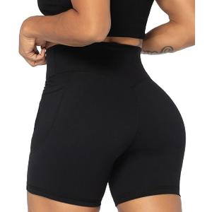 Sunzel No Front Seam Biker Shorts for Women with Pockets, Yoga Workout Gym Bike Shorts with Tummy Control (Small, Black)