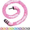 Sportneer Bike Lock: 5 Digit Combination High Security Anti Theft Bike Chain Lock - 3.2/3.6/4ft Heavy Duty Keyless Bicycle Lock for Bike, Motorcycle, Scooter, Door & Gate - 4/6mm Thick, Easy to Use (Pink)