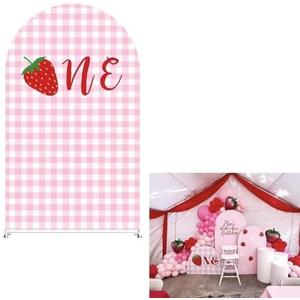 Strawberry Arch Backdrop Stand Covers Baby Shower Kids Girls Pink Birthday Party Decorations Arches Background Fabric Cover Festa Parties Banquets Decor Props (2.6x6ft Cover,67one)