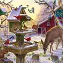 Bits and Pieces  200 Piece Jigsaw Puzzle for Adults  Sunrise Feasting - Winter Barn Deer Jigsaw Puzzle by Liz Goodrick - Dillon, Completed Puzzle Size: 15" x 19"