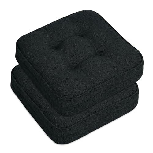 GOFORIT Chair Cushions Set of 2,Tufted Shredded Memory Foam Chair Pads, Non-Slip Seat Cushions with Removable Cover, 16'' x 16'', 2Pack,Black