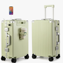 MYER Hard Shell Carry On Luggage 22x14x9 Airline Approved,20 Inch Aluminum Luggage with 100% 3-Layer PC,Carry On Suitcases with Wheels,Cup Holder and USB Port (Vanilla Green, 20 inch)