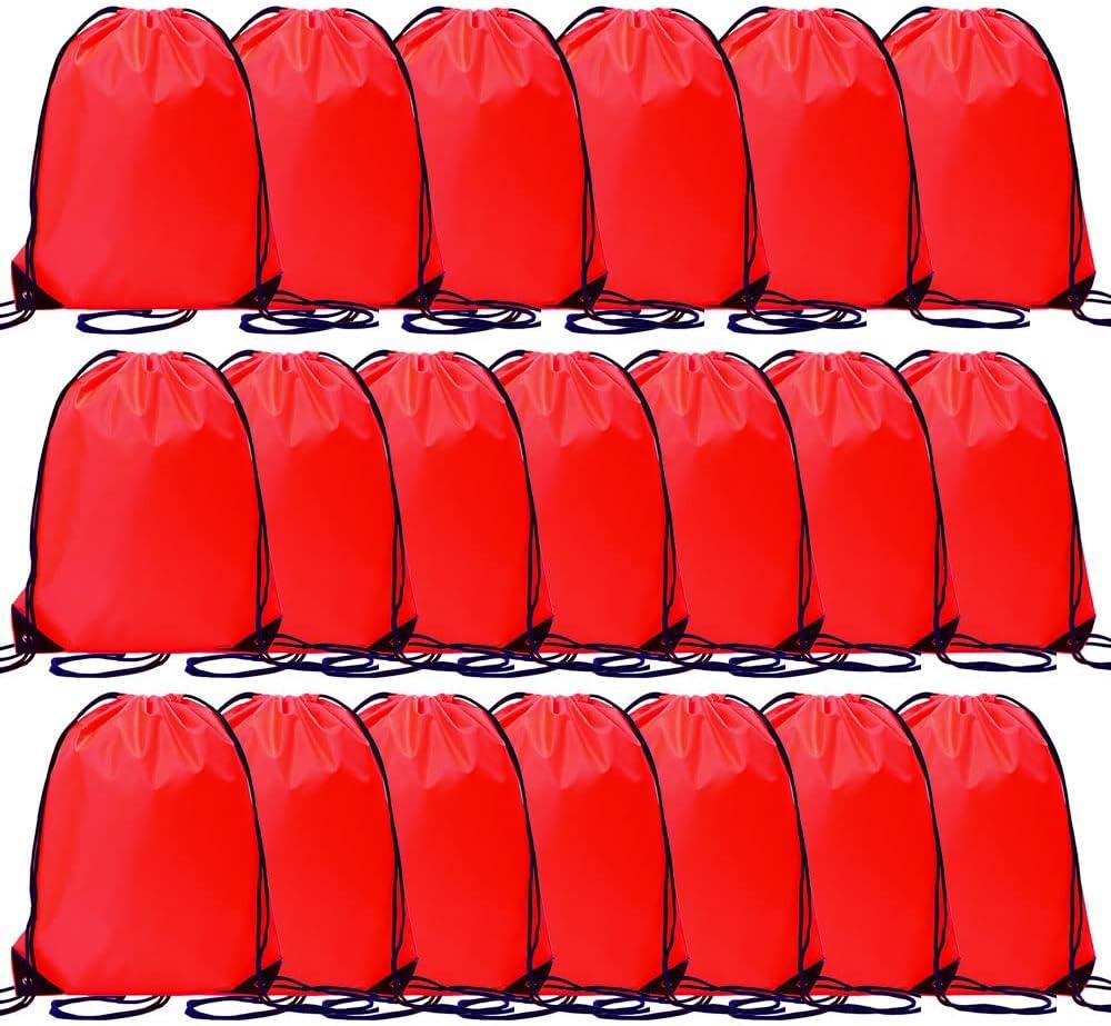 CODOBON 20 Pcs Drawstring Bags, Bulk Draw String Backpack, Cinch Polyester Bag for Gym Sport, Red