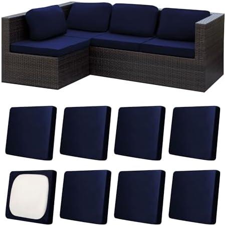 MRGSDL 8Pcs Patio Cushion Covers,Outdoor Cushions Covers,Stretch Cushion Covers Replacement, Washable and Reusable Furniture Protectors(Navy Blue)