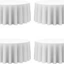 4 Pack White Round Tablecloths 132 Inch for 72” Tables - 150 GSM Polyester Fabric, Floor Length Drop, Water, Stain & Wrinkle Resistant Cloth Cover for Wedding Reception Banquet Dining