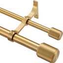 Double Curtain Rods Warm Gold, Double Drapery Rod 144-164 Inch, Double Curtain Rods with Cap Finials, Adjustable 1 Inch Front and 5/8 Inch Back Dual Curtain Rod, Warm Gold Double Window Rods