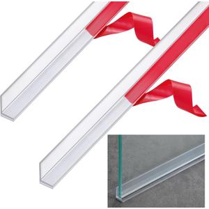 Newtay 2 Pcs 3/8'' x 73'' Long Clear Vinyl L-Type Seal Strip with Pre-Applied Self Adhesive Threshold Water Dam Barrier Bathroom Glass Shower Door Seal Strip for Gap Frameless Shower Door