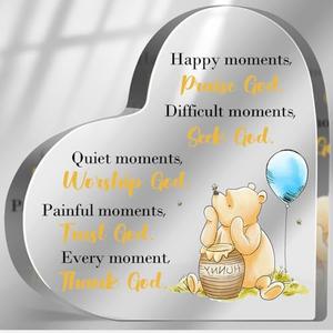 Religious Gifts for Women Faith, Winnie Bible Verse Decorative Sign for Sister Mom Friend, Christian Home Office Desk Winnie Decor, Faith Acrylic Hearts Plaques Keepsake Paperweight