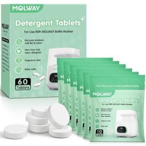 60 PCS Detergent Tablets, Detergent Washing Tablets for MOLWAY, Remove Milk Residue & Odor, for All Baby Bottle Washers (1 Count (Pack of 60))