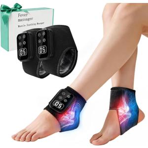 Foot Renew Massager for Neuropathy,4-in-1 Cordless & Portable Foot and Ankle Massager for Heel Warming Heating Pad Heated Brace Wrap With 5 Vibration Modes,4 Heat Levels,Portable for Home,2pcs,Black