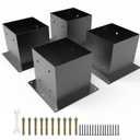 6x6 Post Base, Deck Post Brackets Powder Coated, Inner Size 5.6"x5.6", Heavy Duty Carbon Steel Fence Post Anchor Base for Deck Porch Railing Mailbox Fence Pergola Support (4 Pack)