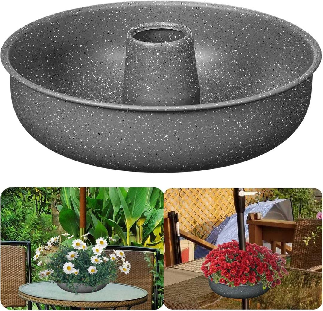 Umbrella Planter for Patio Table - Flower Pot Hole Fits Standard Poles Up to 1.5" Diameter, Container for Garden Home Plants, Carbon Steel Material (Grey) (Gray)