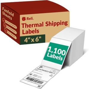 Reli. Thermal Shipping Labels (1100 Pack) 4x6 Thermal Labels | Fanfold, Direct Heat Printer Paper | Shipping Stickers Compatible w/Rollo & Most ThermalPrinters (4"x6", White)