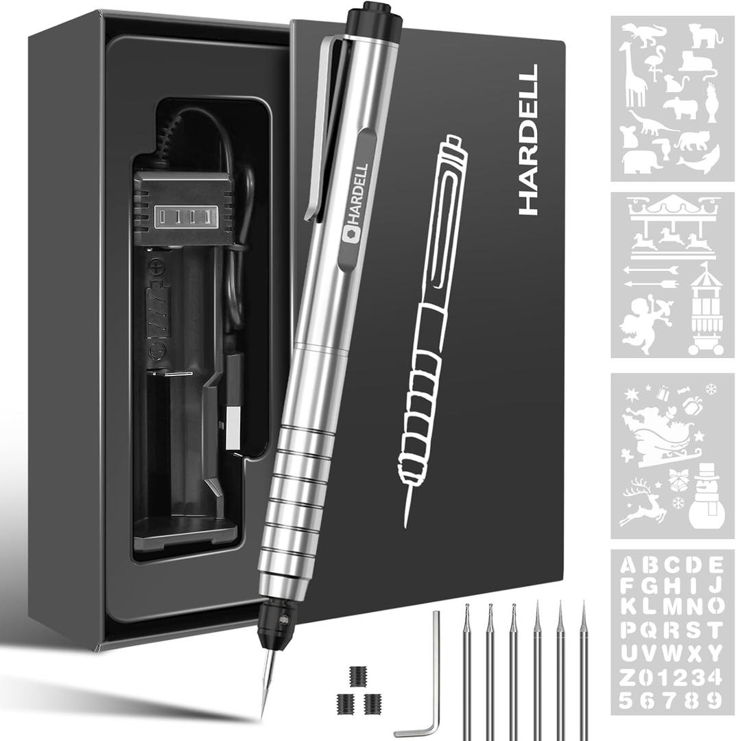 Electric Engraving Pen, HARDELL Engraver Tool 37000RPM, USB Cordless Engraving Machine for Artists&DIYers, Portable DIY Rotary Engraver for Jewelry Wood Glass Stone Carving (Silver)