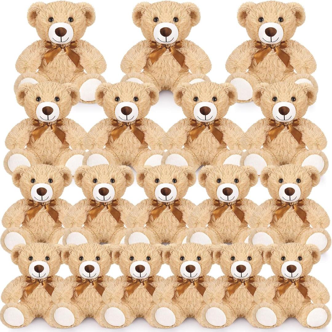 Zhanmai 18 Pcs 14 Inch Bears Stuffed Animal Bulk Gifts Plush Bear Toys for Birthday Baby Shower Graduation Party Favor (Light Brown)