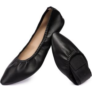 Women's Ballet Flat Slip On Flats - Classic Casual Dress Shoes, Foldable Portable Travel Ballet Walking Shoes (9, Black)