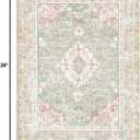 Vhong Washable Area Rugs Boho Vintage Modern Neutral Small Carpet Green and Pink High Traffic Rugs 2x3 for Bathroom Kitchen Entryway Non Slip