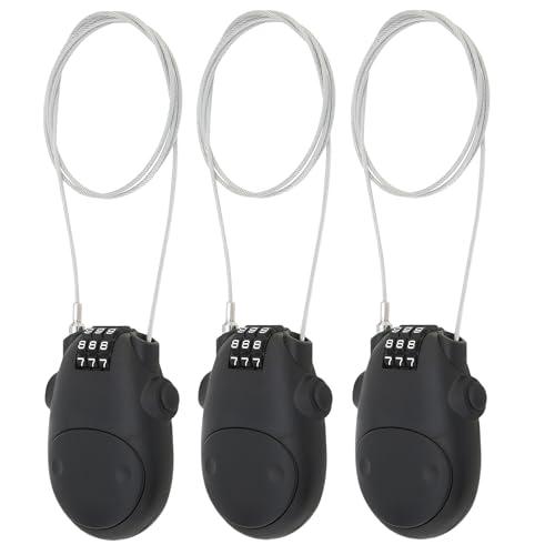 HOJLKLD Combination Cable Lock, Cable Luggage Locks with 30 inch Retractable Steel Cable, Travel Lock Combo Mini Lock for Suitcase Stroller Bike (3, Black)