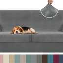 ZNSAYOTX Oversized Velvet 3 Piece Couch Cover with 2 Extra Large Seat Cushion Covers Stretch Sofa Cover for 2 Cushion Couch Thick Loveseat Sofa Slipcover for Living Room (Grey), 72"-92"(2 Cushions)