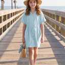 CharmWM Girls Swim Terry Cloth Cover Ups Kids Swimsuit Coverup Zip-Up Beach Bathing Suit Wraps with Pockets 7-8 Years (Blue)