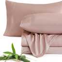 JSD Dusty Pink 100% Viscose Derived from Bamboo Sheet Set Queen, Cooling Sheets for Hot Sleepers, Soft Silky Breathable Bed Sheets Extra Deep Pocket