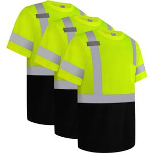 High Visibility Shirts for Men Class 3 Hi Vis Reflective Safety Construction Shirts for Men Women, Short Sleeve Work Shirts with Black Bottom, Meet ANSI, Durable, Breathable, Yellow L, 3PCS