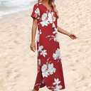 WIHOLL Women's Summer Short Sleeve Dresses Maxi Dress Vacation Beach Sundresses 2026 with Pockets (Red, XL)