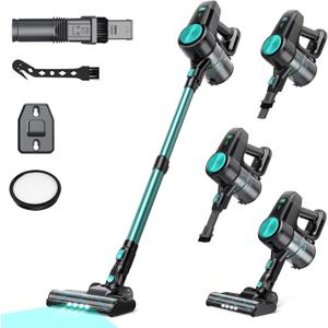 N3T Cordless Vacuum Cleaner,Wireless Stick Vacuum with 40mins Runtime,Self-Standing,Anti-Tangle Brush,Rechargeable Lightweight Vacuum Cleaner for Home,Hardwood Floor,Pet Hair, Carpet-Cyan Green