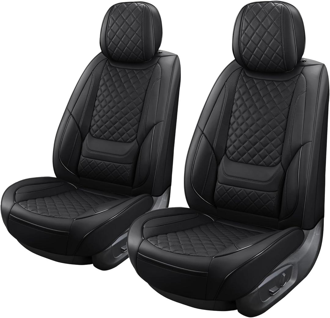 Leather Front Seat Covers for Cars Breathable Seat Covers Waterproof Seat Protectors Universal Fit for Most Automotive Cars SUV Trucks Van (Black, Front Pair)
