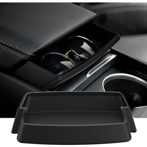 2025 Center Console Sunglasses Holder for Tesla Model Y Juniper & Model 3 Highland, Soft Silicone Armrest Key Card Phone Holder Storage Box for 2025 2026 Model Y Juniper Model 3 Highland Accessories