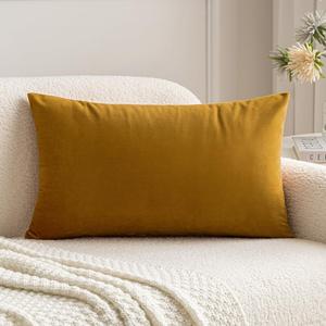 MIULEE Velvet Pillow Cover Soft Luxury Decorative Throw Pillow Cover Single Rectangle Cushion Case for Couch Sofa Bedroom Car Decor,12x20 Inch Mustard Yellow