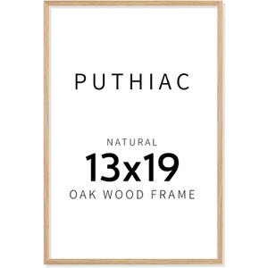 puthiac 13x19 Solid Oak Wood Picture Frame, Fits 11x17 with Mat or 13x19 Without Mat, Wall Display Only, Vertical or Horizontal, Plexi Front, 1 Pack, Natural Oak