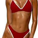 Womens Triangle Bikini Sets Two Piece Cross-Back Bathing Suit for Women Contrast Color Swimsuit Swimwear (Red, S)