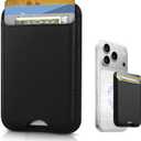 KPNEOL Magnetic Mag-safe Wallet Cell Phone Card Holder for Phone Case with Mag-Safe, Stronger Magnetic RFID Leather Phone Wallet Stick on for iPhone 17/16/15/14/13/12 Series, Black Color