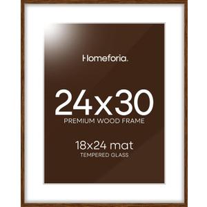 Homeforia 24x30 Walnut Frame, High End Oak 24 x 30 Wooden Poster Frame with Mat 18 x 24, 30x24 Large Picture Frames for Wall, 24x30 Brown Wood Frame Matted to 18x24, Tempered Glass, Wall Kit, Set of 1 (Wood Brown Oak)