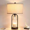 Big Candle Warmer Lamp with Timer, Wax Melt Warmer with Beige Fabric Shade Lamp, Table lamp for Birthday Gifts Mom Women, Living Room, Bedroom,Housewarming Gifts, Include 3 Bulb Dimmable (Electroplating Black)