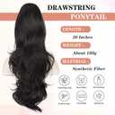 BOGSEA Ponytail Extension 26 Inch Drawstring Ponytail Extension for Women Long Wavy Hair Pieces for Daily Use(Brown Black)