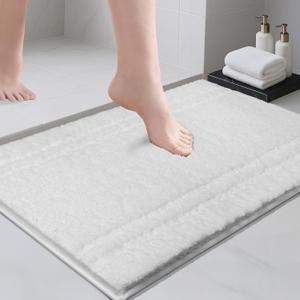 PURRUGS Bathroom Rug Non-Slip Machine Washable 20" x 30", Super Absorbent and Quick Dry Shaggy Microfiber Bath Mat, Extra Soft and Plush Bath Rug for Bathtub, Shower, and Sink, White