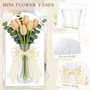 20 Pcs Small Plastic Bud Vases Bulk with Ribbon for Centerpieces, Clear Flower Vases for Wedding Home, Height Shatterproof Vase for Wedding Home Party Table Decoration(White Ribbon)