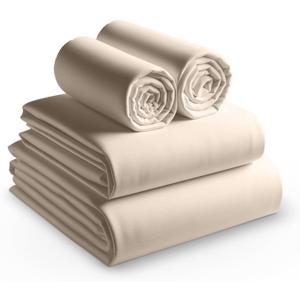 100% Egyptian Cotton Sheets Queen Size High Thread Count 4 Piece Luxury Queen Bed Sheet Set Breathable Cooling Sheets Deep Pockets Fit up to 17" Mattress Soft Sateen Weave Bedding Sheet Ivory